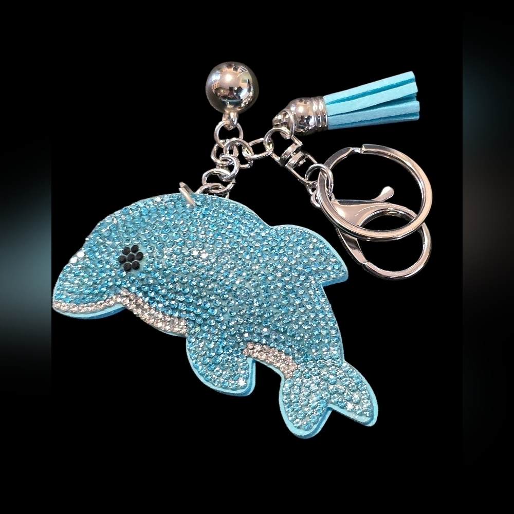 Sparkling Blue Dolphin Bag Charm Keychain